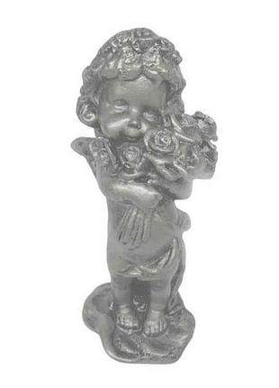Садовая фигурка гипс 13см декоративная янгол с розами тм adeko