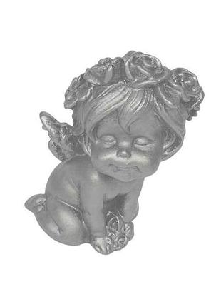 Садова фігурка гіпс 12см декоративна янголятко в віночку тм adeko