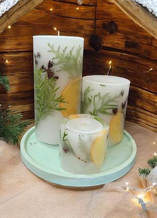 «лесная магия» - набор свечей с хвоей и апельсином, с ароматом мята