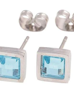 Серьги ttm родой пусеты «квадрадные голубые кристаллы» 7х7мм 283954 тм xuping
