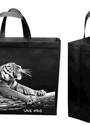 Эко сумка бокс с печатью тигр с замком 420х350х120мм 400мм тм ecobag