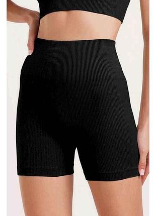 Велосипедки жіночі з мікрофібри в рубчик короткі shorts rib shape push-up black р.s-m чорний тм giulia