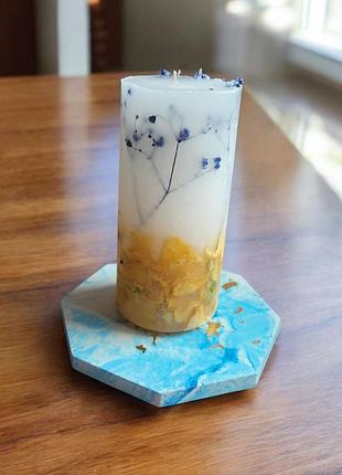 «свеча «небо и золото» с гипсовой подставкой», с ароматом кофе
