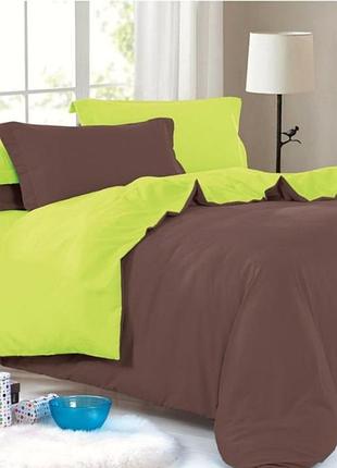 Постельное белье двуспальное koloco сатин (42182) коричневый с зеленым