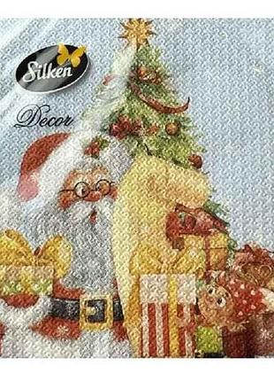 Салфетки с рисунком новый год 12шт бумажные подарки от санты 33*33 2слой тм silken