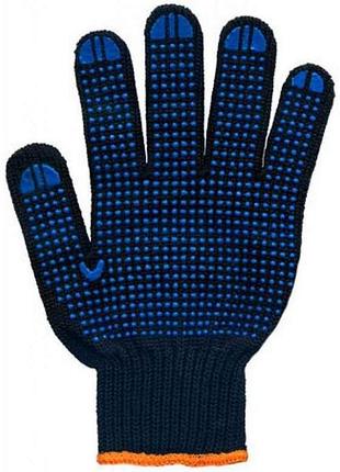 Перчатки робочі 8711 чорні з синьою пвх крапкою в 7 ниток 10р. тм viva trade