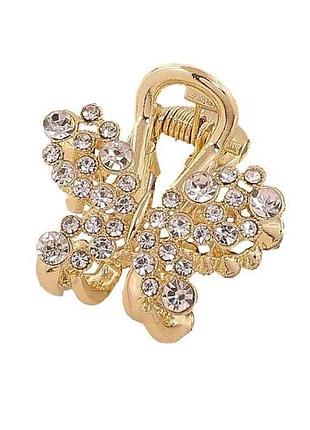 Заколка-краб 2,5см металл «бабочка со стразами» (289835) тм xuping