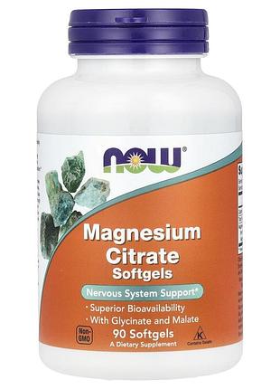 Магний цитрат, magnesium citrate, now foods, 400 мг, 90 гелевых капсул (133 мг в одной гелевой капсуле)