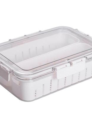 Контейнер для їжі з 2 відсіками 23.5х17х7 см судок для їжі пластиковий 1.4 л білий hp-27-11