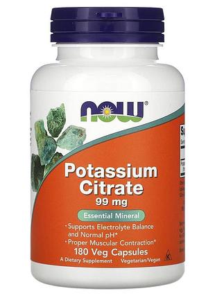 Калий цитрат, potassium citrate, now foods, 99 мг, 180 вегетарианских капсул