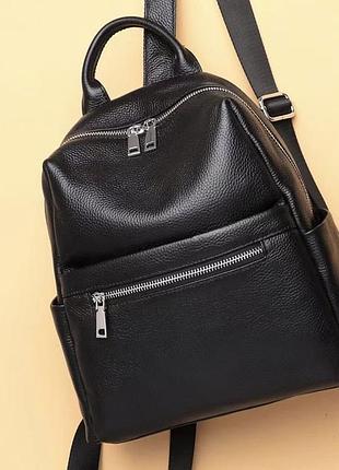 Жіноча сумка на плечі з натуральної шкіри 23х28х11, рюкзак з відділами для гаджетів, чорна