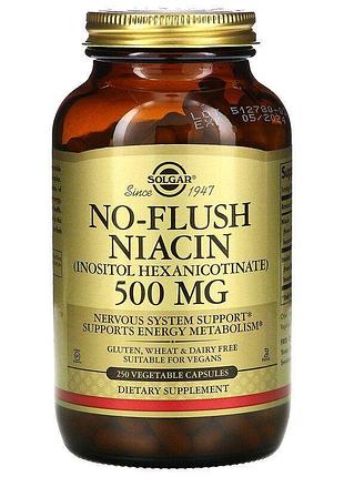 Ніацин, no-flush niacin, solgar, не викликаючий почервоніння, 500 мг, 250 вегетаріанських капсул