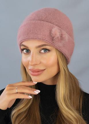 Шапка на подкладке с отворотом "фрея" (5512), темная пудра