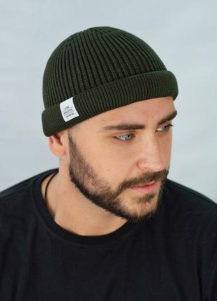 Мужская шапка с отворотом «монатик» (5506), темно-зеленый