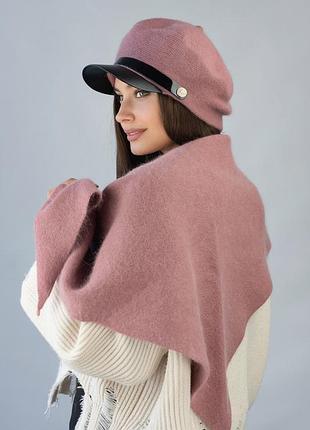Комплект берет з козирком і косинка «іві» (4953-5), темна пудра