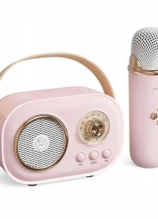 Портативная колонка для караоке bluetooth с микрофоном на аккумуляторе акустическая система розовый