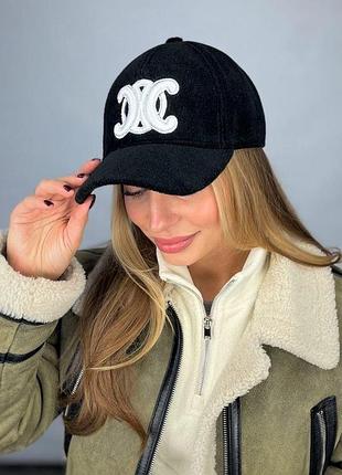 Бейсболка з пальтової діагоналі з вишивкою "lace" (6099), чорний + білий