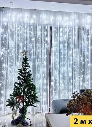 Гирлянда светодиодная штора xmas 200 led 3х2 м белый usb
