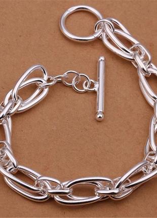 Массивный браслет серебро 925 покрытие, стильный браслет серебрянное покрытие тренд2 фото