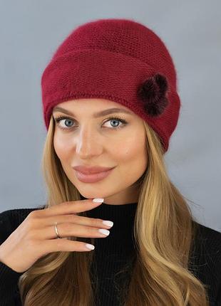 Шапка на підкладці з закотом "фрея" (5512), бордовий