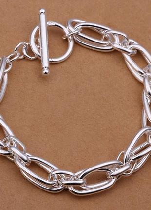 Массивный браслет серебро 925 покрытие, стильный браслет серебрянное покрытие тренд3 фото