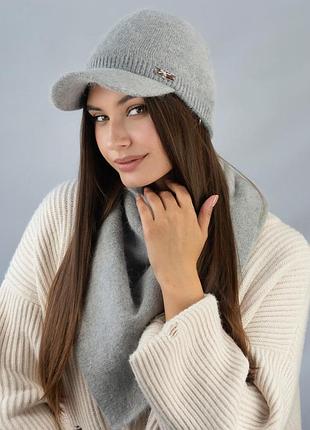 Жіночий комплект бейсболка та косинка «долорес» (4955-5), сірий