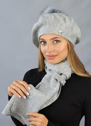 Комплект берет на флисе и шарф «ляманта», светло-серый