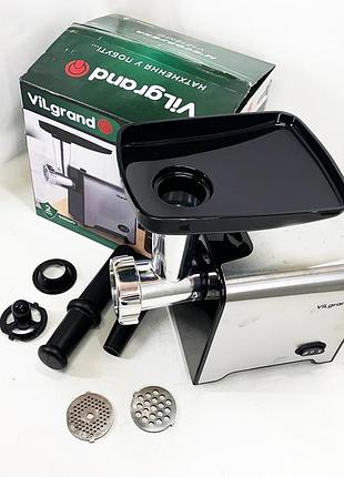Бытовая мясорубка для фарша vilgrand v1212mg 1200 вт, электромясорубка бюджетная, мясорубка автомат rf-14
