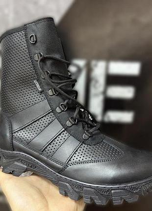 Летние берцы nubuck черные перфорация носок и пятка с усилением вес 0,600 кг теплая весна лето dm-11