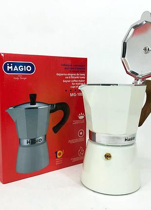 Кавоварка для приготування гейзерного типу magio mg-1008 300 мл, гейзерна турка для кави ef-82