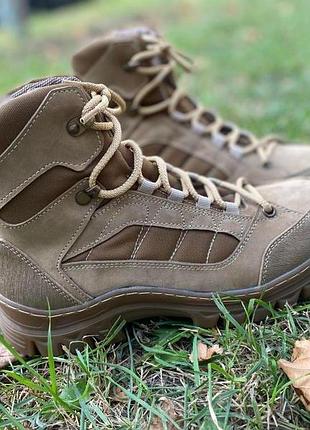 Тактические зимние ботинки утеплитель мех коричневый нубук 36-48 прорезиненная кожа водоотталкивающая тк ve-33
