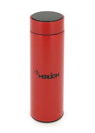 Термос для чая merlion sus-304r из нержавеющей стали, с ситечком, c led дисплеем, 230*65мм, объем 480 мл., 400гр. красный