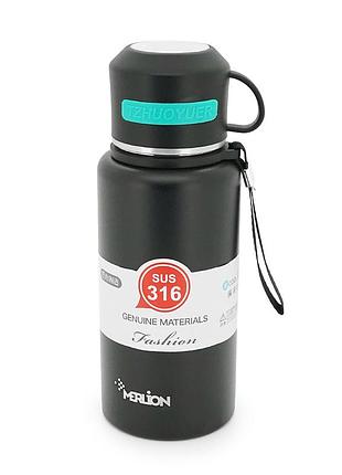 Термос merlion из нержавеющей стали, с чашкой в чехле и ручкой для переноски, объем 800 мл., черный