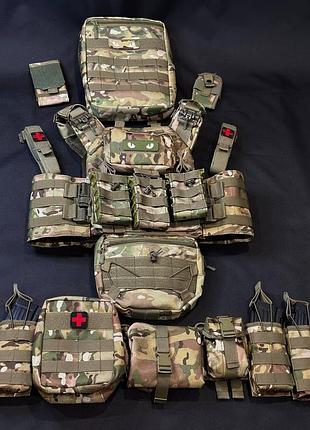 Комплект плитоноска быстрого сброса +рпс + напашник +рюкзак +14 подсумоков ve-33