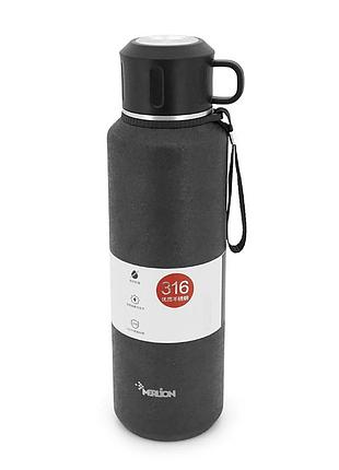 Термос merlion из нержавеющей стали, с чашкой и ручкой для переноски, объем 1500 мл., черный