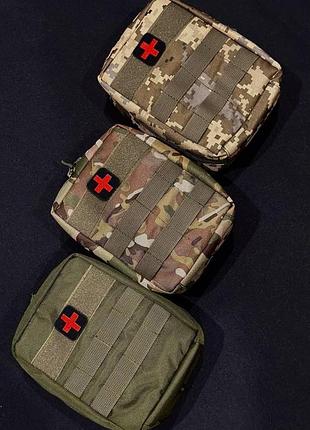 Тактична аптечка molle cordura 900d 19х16х10 см олива чорний мультикам піксель підсумок з велкро панеллю ve-33