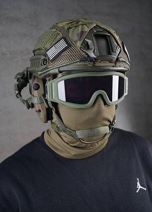 Каска fast кевlarовое масло 3а с наушниками walker's razor slim креплением чебурашка защитными очками му dm-11