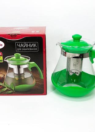 Заварочный чайник con brio green cb-6215 1,5 л, необычный заварник для чая, стильный чайник vo-715 для заварки