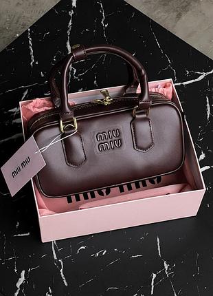 Сумка miu miu arcadie leather bag burgundy premium бургунди є