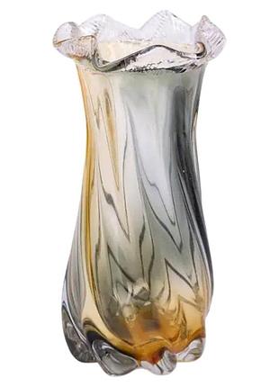 Ваза декоративна 26 см для квітів скляна фігурна ваза з кольорового скла 1.2 л жовто-сіра hp-9-11