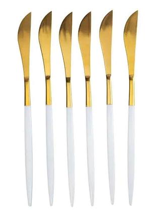 Набор столовых ножей 6 штук ножи сервировочные столовые 22.5 см белый с золотом hp-20-11