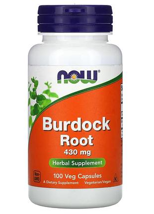 Корень лопуха, burdock root, now foods, 430 мг, 100 веганских капсул