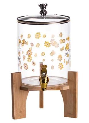 Лимонадница с краном на деревянной подставке 3.6 л стеклянная лимонадница диспенсер для напитков hp-34-17