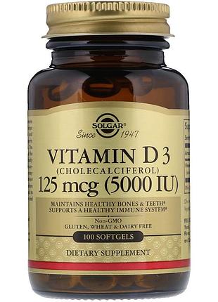 Витамин d3 (холекальциферол), vitamin d3, solgar, 125 мкг (5000 ме), 100 гелевых капсул