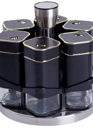 Набір баночок для спецій 6 шт на поставці по 120 мл карусель чорний hp-1308