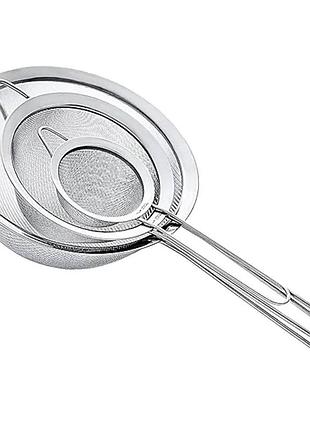 Набір ситечок 3 штуки для чаю, круп і борошна 8,10 і 12 см з нержавіючої сталі сріблястий hp-19-12