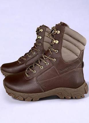 Мужские тактические зимние берцы. 36-49р коричневые. гидрофобная кожа! dszm-1022