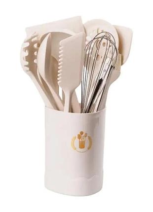 Набор кухонных принадлежностей на подставке 12 штук с деревянной ручкой yrur9