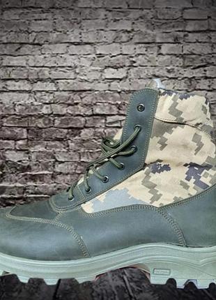 Тактичні берці зимові з хутром і супінатором 47-50 розмір олива піксель без замка натуральна шкіра корду dm-11