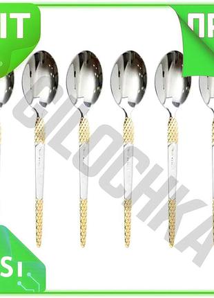 Ve набор 6 чайных ложек new version из нержавеющей стали 15 см серебристые ложки для чая с золотой отд n6w_ver